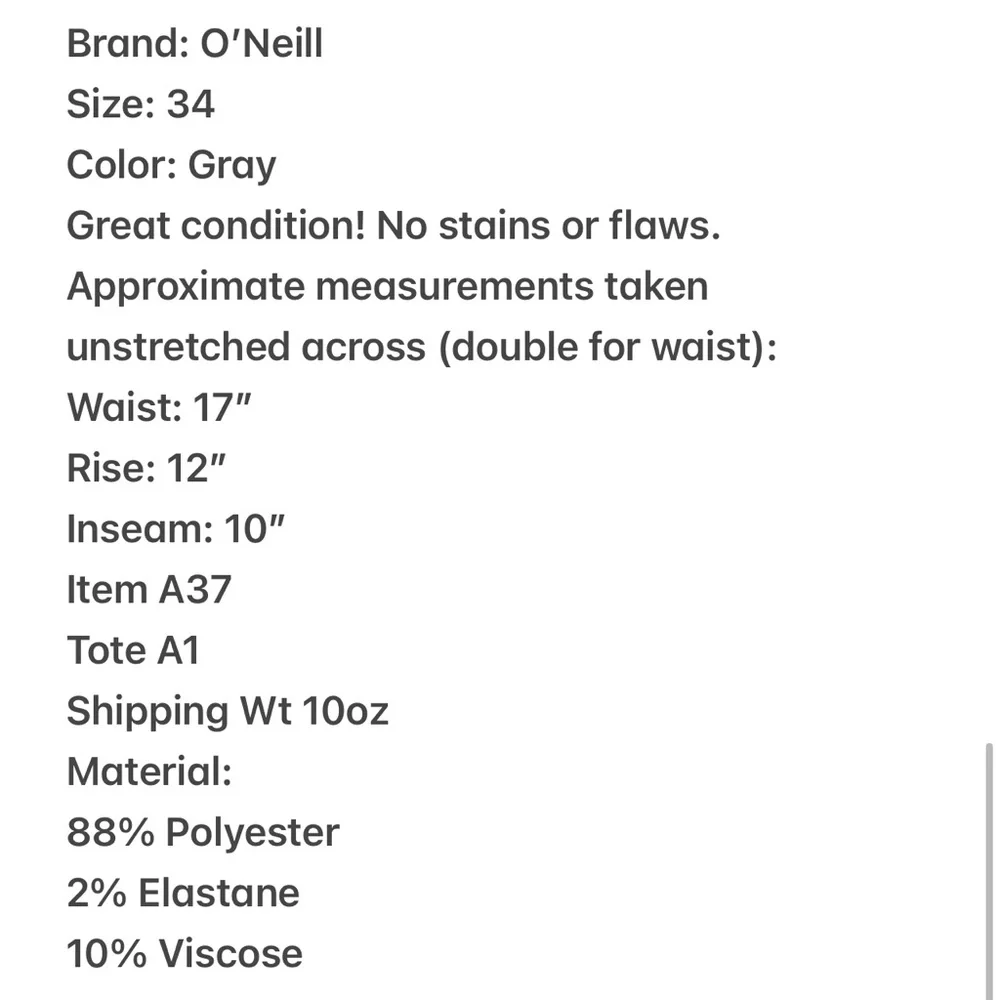 Men’s O’Neill Gray Shorts Size 34 - Picture 4 of 4